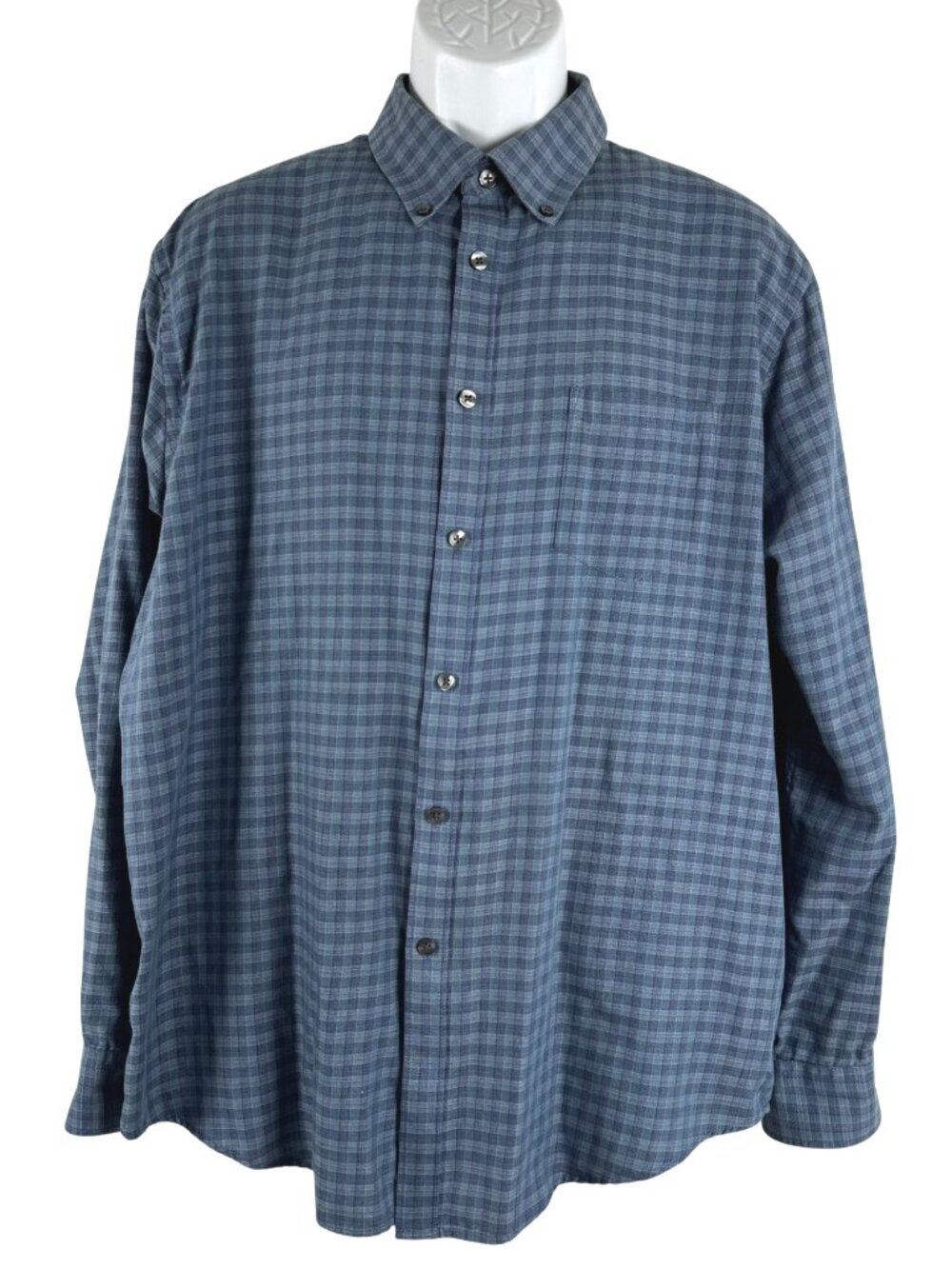 Van Heusen Button Front Shirt Mens Large Blue Plaid Long Sleeve TP-4044